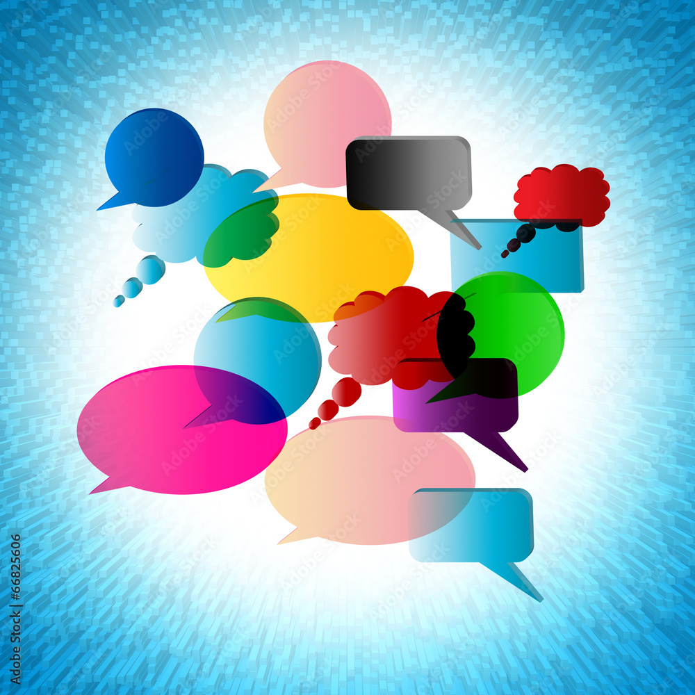 Poster speech bubble shows explain talking and communication