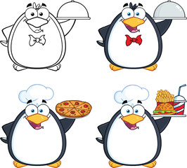 Penguin Cartoon Mascot Character Poses 8. Collection Set