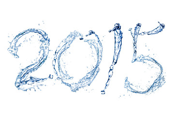 Fototapeta na wymiar Happy New Year 2015 by water drop