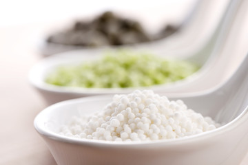 tapioca pearls with lime. white bubble tea ingredients