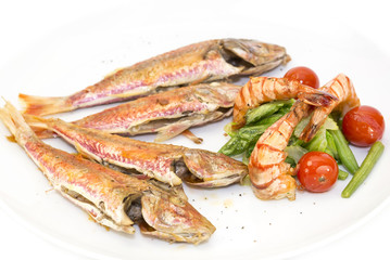 grilled fish with shrimp salad
