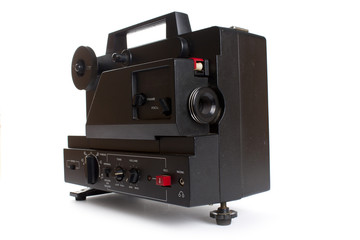 Old film projector on a white background