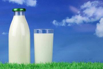 Frische Milch in der Flasche und im Glas