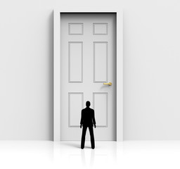 Fototapeta premium Door Mystery Shows Confused Wondering And Doorways