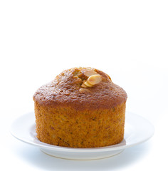 Banana cake in white plate