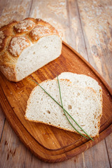 Rustic bread with soccer ball pattern.