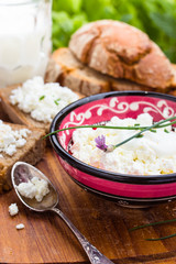 Cottage cheese and rustic bread  for breakfast or snack.