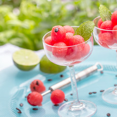 Fresh watermelon balls. Selective focus.