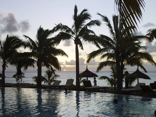 Fototapeta na wymiar sunset at the beach, Mauritius island