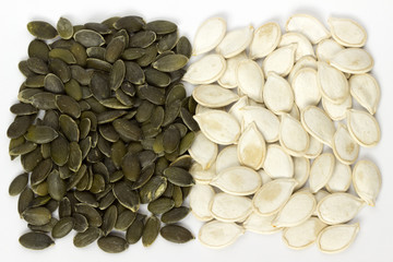 Pumpkin seeds on a white background