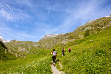 Fototapeta na wymiar Amici fanno trekking in montagna
