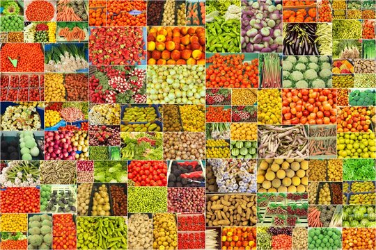 collage of photographs of vegetables and fruits