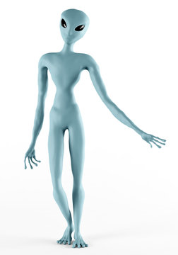 Fototapeta Alien Humanoid Full-length Standing Pose. Isolated on White