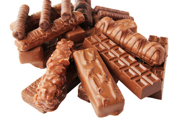 Delicious chocolate bars close up