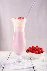 Delicious milkshake on table
