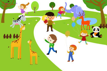Obraz na płótnie Canvas Kids and animals