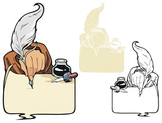 bookplate style frame with a monk's hand writing