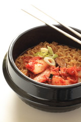 korean food, kimchi and ramen noodles