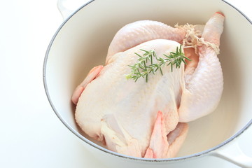 prepared chicken in pan for cooking image
