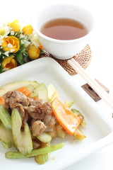 Chinese food, pork and celery stir fried