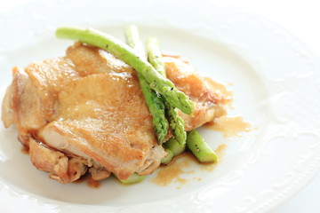 Teriyaki chicken and grilled asparagus