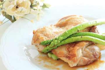 Teriyaki chicken and grilled asparagus