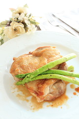 Teriyaki chicken and grilled asparagus