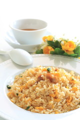 Chinese food, egg and roasted pork fried rice