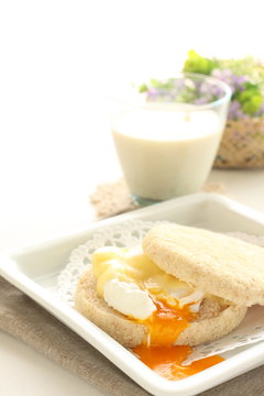 Poached Egg And Cheese In English Muffin Sandwish