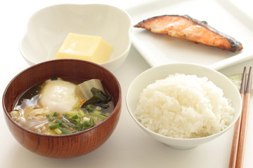 Japanese food, poached egg in miso soup