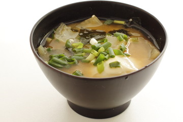 Japanese food, poached egg in miso soup