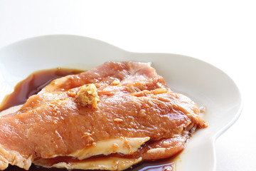 slided pork chop in soy sauce and ginger for japanese cooking