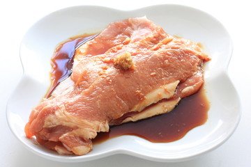 slided pork chop in soy sauce and ginger for japanese cooking