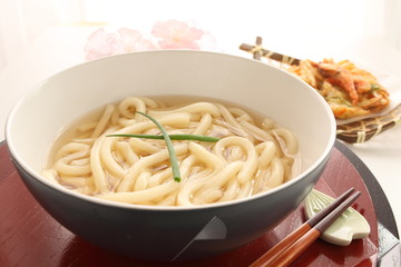 Japanese food, shrimp tempura and Udon noodles