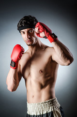 Muscular boxer wiith red gloves