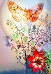 Foto auf Acrylglas Phantasie Märchenbaum und Schmetterling