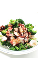 preparation of octopus and broccoli salad