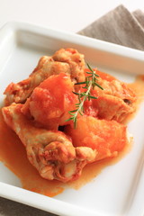 Mediterranean food, simmered chicken and tomato