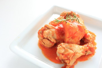 Mediterranean food, simmered chicken and tomato