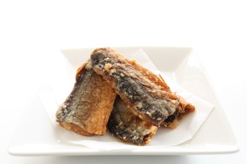 Japanese food, deep fried pacific saury