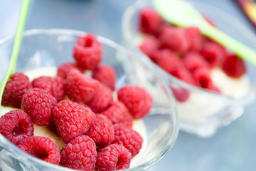 Himbeeren mit Pudding