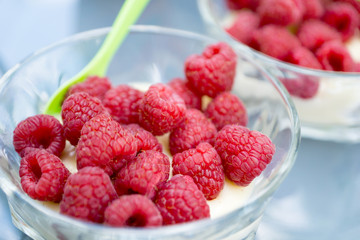Himbeeren mit Pudding