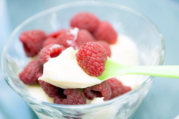 Himbeeren mit Pudding