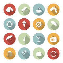 Traveling and vacation flat icons. Vector illustration