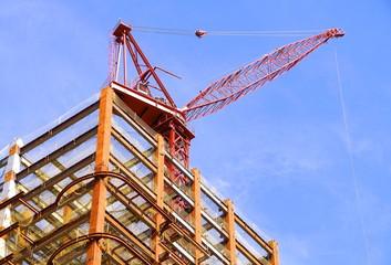 Fototapeta na wymiar The steel of construction site and crane