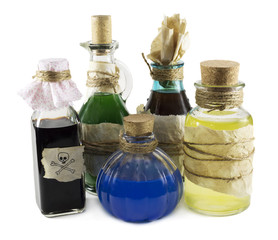 Glass bottles with magic remedies