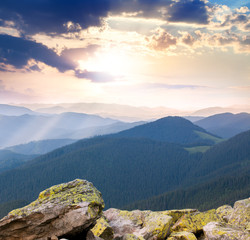 majestic Sunrise over the mountains  with sunbeams