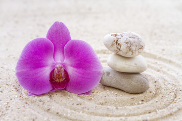 Obraz na płótnie Canvas Orchid with zen stones in the sand