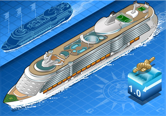 Isometric Cruise Ship in Navigation in Front View
