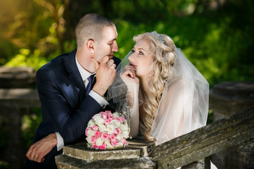 groom and the bride during walk in their wedding day
